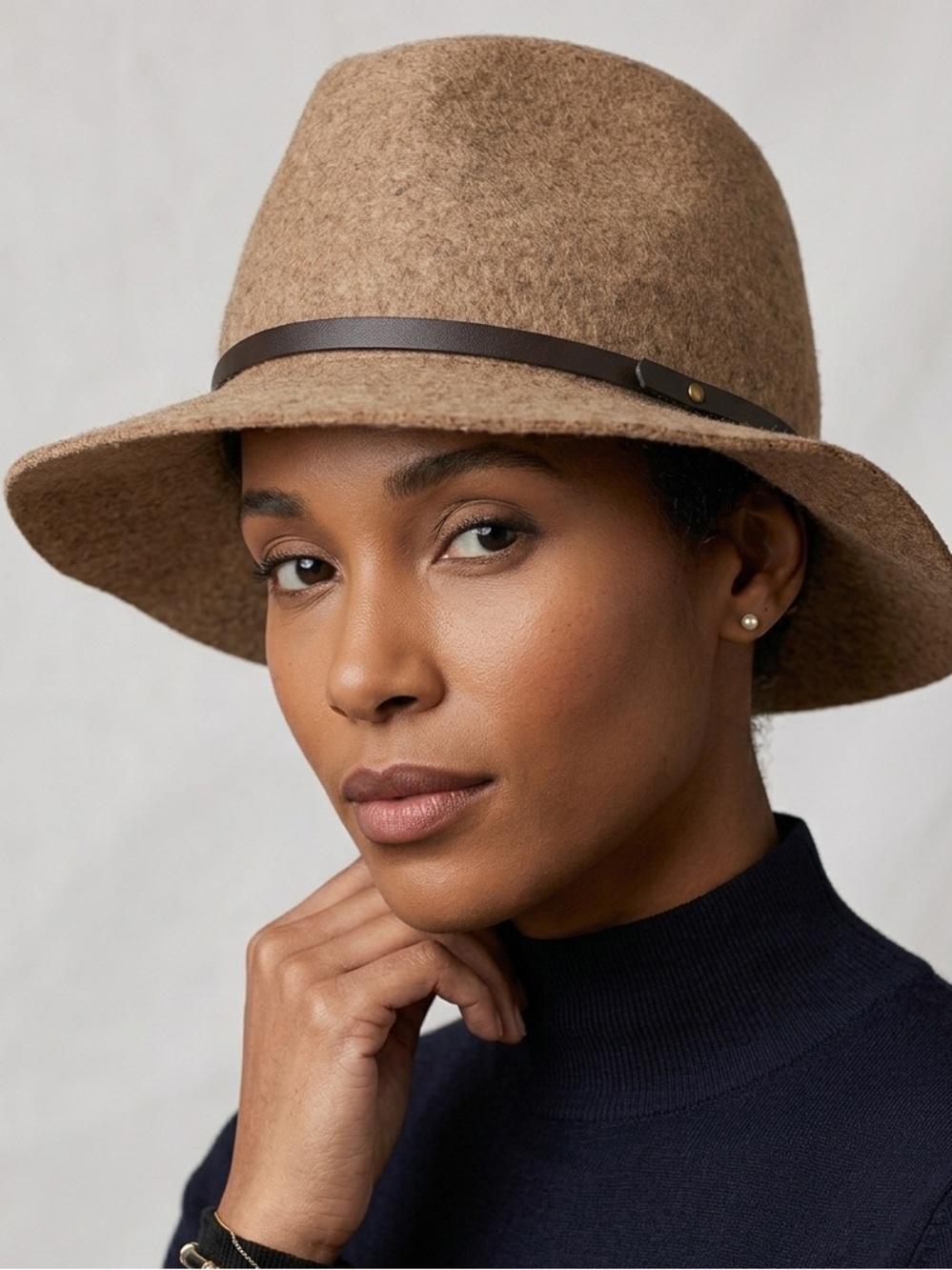 Banana Republic Wool Taupe Hat Felt Fedora with‎ Dark Brown